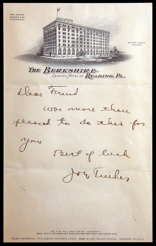 Joe Tinker Handwritten Letter