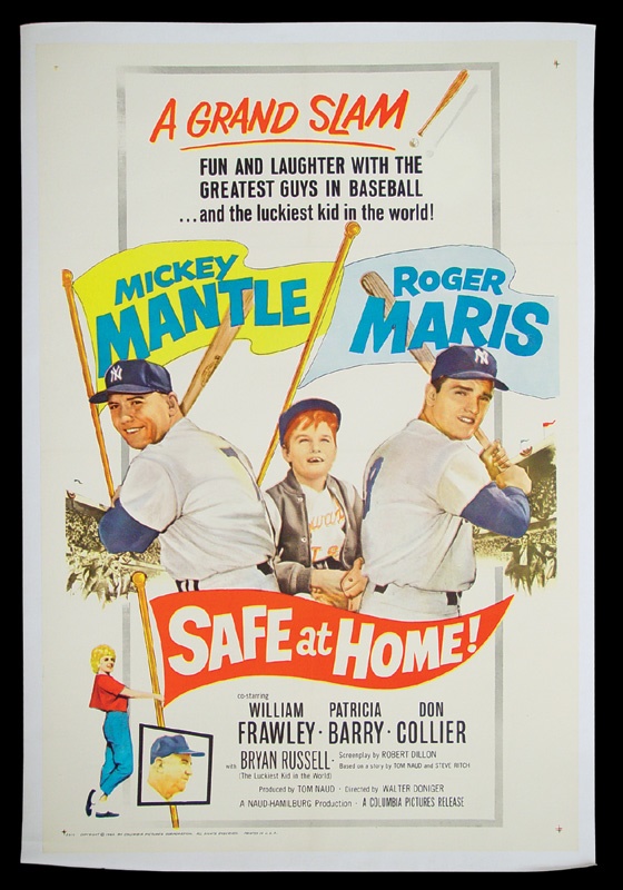 Mantle and Maris - 1962 Mantle and Maris Safe at Home One Sheet Movie Poster (27”x41”)