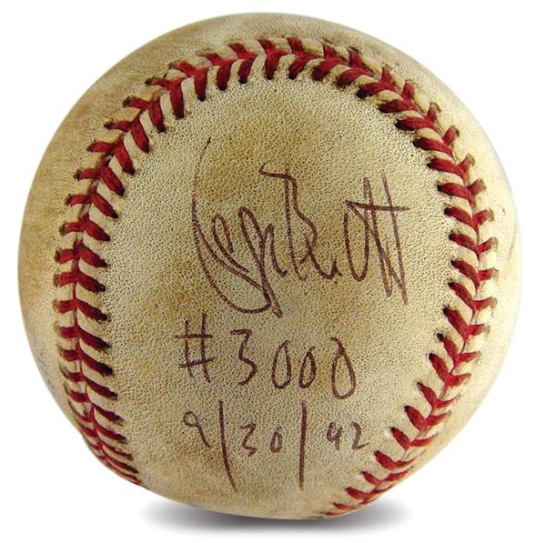 Game Used Baseballs - George Brett Signed 3,000th Hit Game Ball