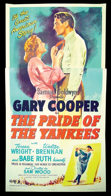 NY Yankees, Giants & Mets - 1949 Pride of the Yankees 3-Sheet Movie Poster (41x81")