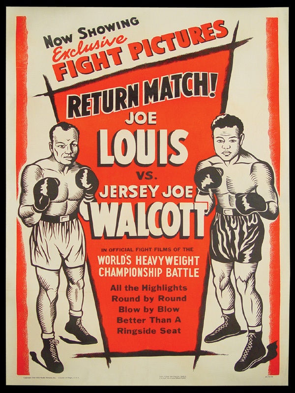 - 1948 Joe Louis vs. Jersey Joe Walcott Fight Film Poster (30.5x42")
