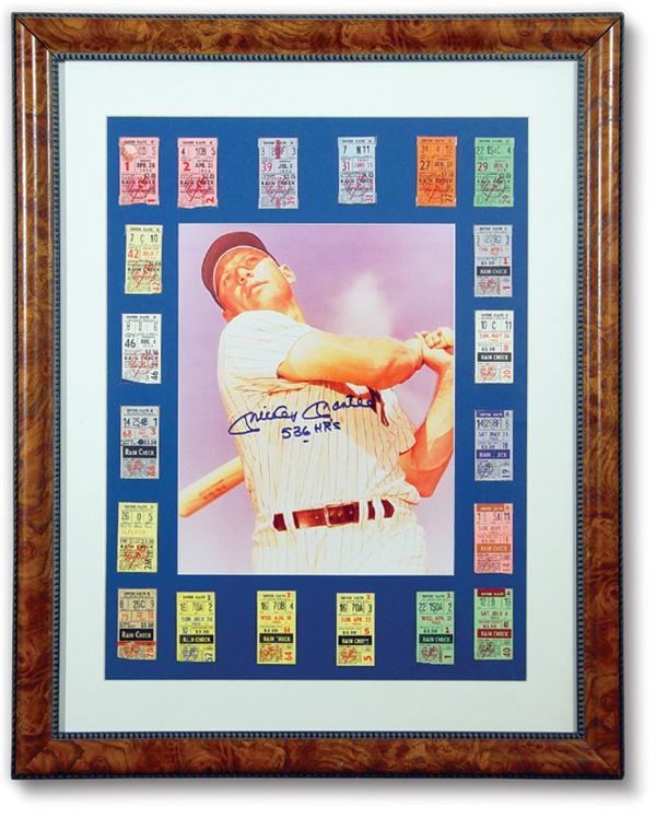 Mickey Mantle Autographed Home Run Ticket Display (24x30”)