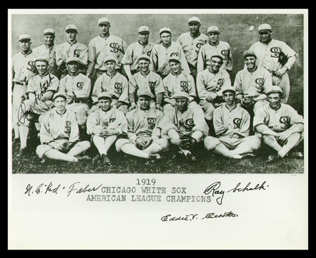 Baseball Autographs - 1919 Chicago Black Sox Photograph Signed by Cicotte (8x10”)