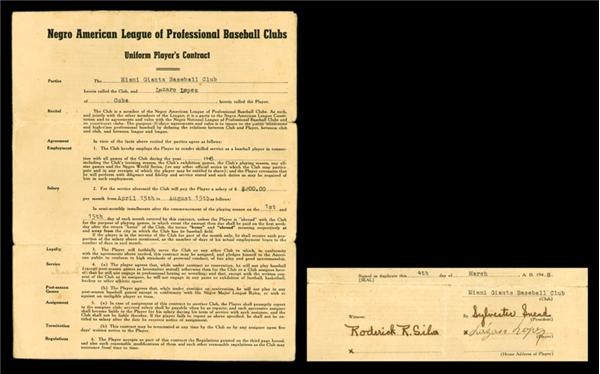 Baseball Memorabilia - 1948 Negro American League Contract