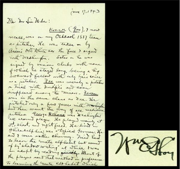 Baseball Autographs - William "Dummy" Hoy 4-page Handwritten Letter