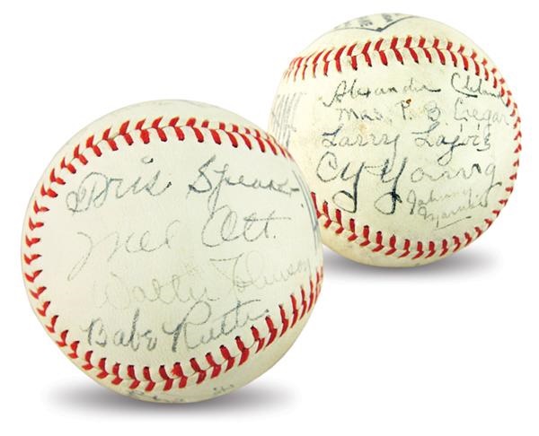 Autographed Baseballs - Two 1939 Hall of Fame Induction Signed Baseballs