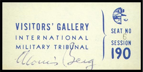 Baseball Autographs - Moe Berg Signed Nuremburg Trial Pass (2”x4”)