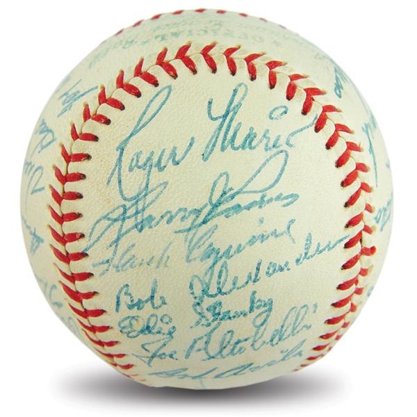 Mantle and Maris - 1958 Cleveland Indians Team Signed Baseball with Roger Maris