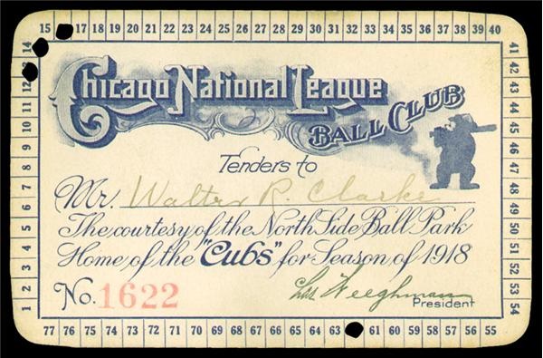 Baseball Publications and Tickets - 1918 Chicago Cubs Season Pass (2.5"x4")