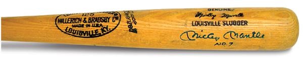 Mantle and Maris - 1972-73 Mickey Mantle Autographed Game Used Coach's Bat (35")