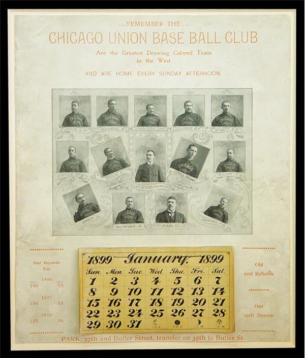 Baseball Memorabilia - 1899 Chicago Union Giants Calendar (11x13")