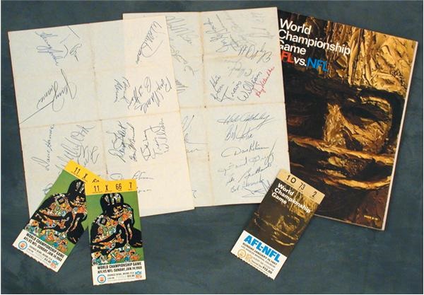 Super Bowl II Ticket Stubs (2), Autographed Team Sheets (2) & Super Bowl I Program