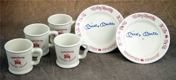 Mickey Mantle Signed Plates & Cups