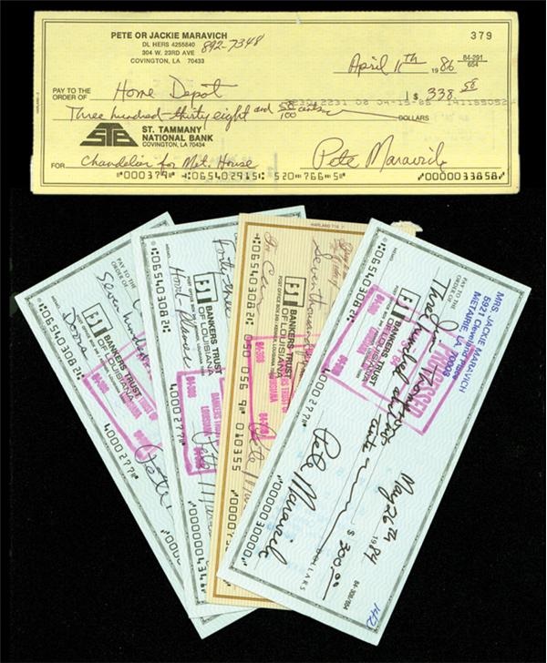 Basketball - "Pistol" Pete Maravich Signed Checks (5)