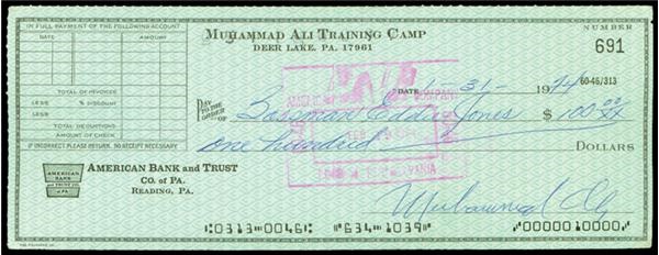 Muhammad Ali Training Camp Signed Check