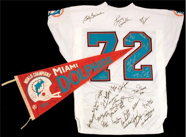 Football - 1972 Miami Dolphins Reunion Signed Jersey and Pennant