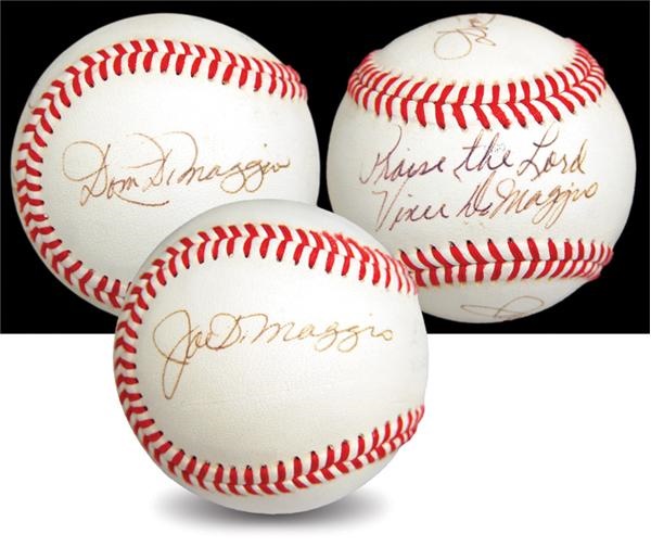 Autographed Baseballs - Three DiMaggio Brothers Signed Baseball