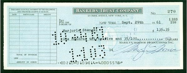 - Marilyn Monroe Signed Check