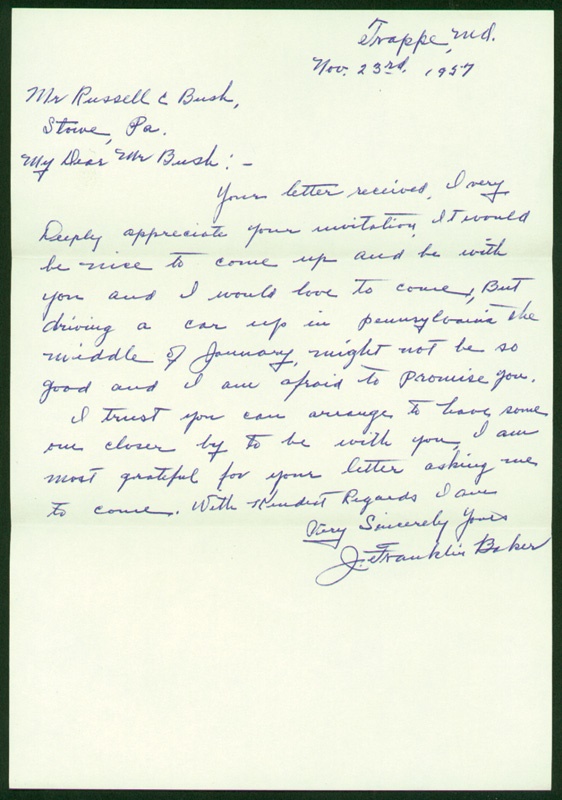 Frank Baker Handwritten Letter
