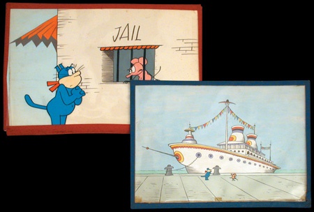 Comics - 1966 Krazy Kat Animation Cels (2) with Oiriginal Handpainted Production Backgrounds