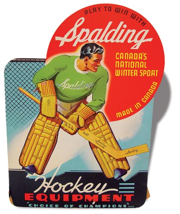 Hockey Memorabilia - 1940’s Spalding Hockey Die Cut Stand-up Counter Display (15x22”)