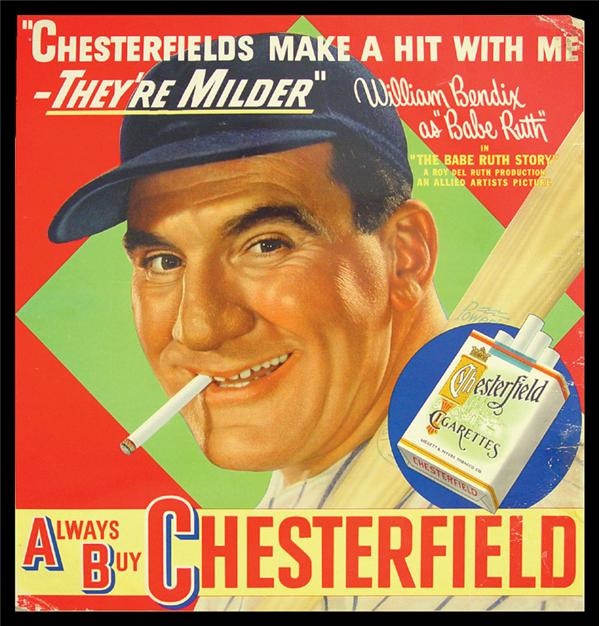 Babe Ruth - 1948 "The Babe Ruth Story" Chesterfield Advertising Sign (21x22")
