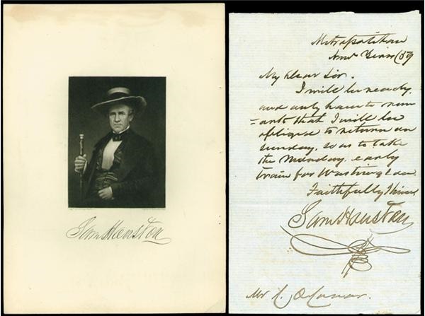 Sports Autographs - Sam Houston Handwritten 1839 Letter