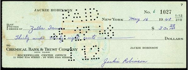 Jackie Robinson Signed Check