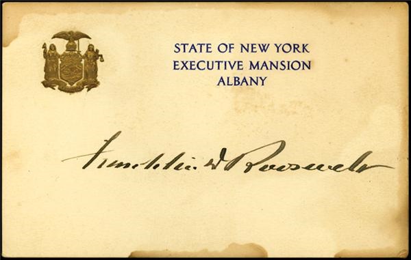 Political - Franklin Roosevelt Signed Governor's Card (3x5")