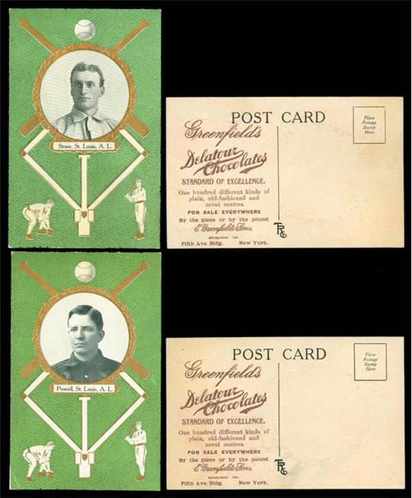 Baseball and Trading Cards - 1908-1909 Rose Postcards with Delatour Chocolate Ad Backs (2)