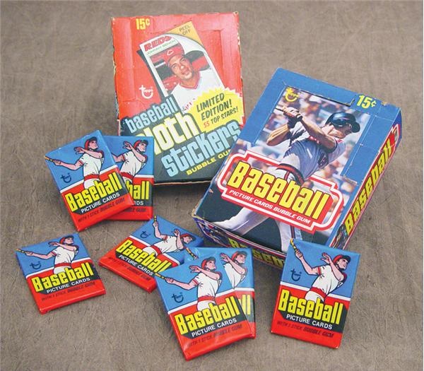 - 1977 Topps Baseball Wax Box & Cloth Sticker Box