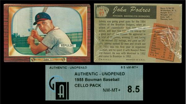 Unopened Cards - 1955 Bowman Baseball Cello Pack GAI 8.5 NM-MT+