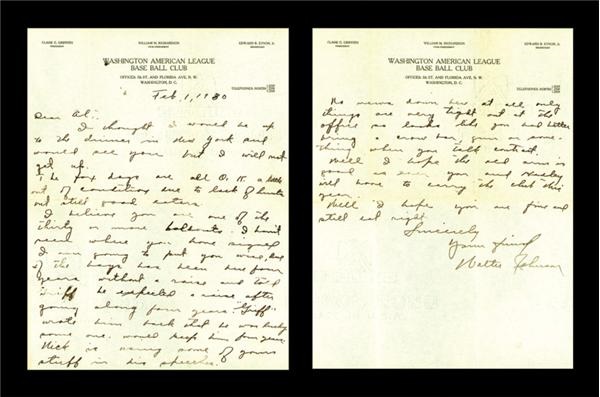 Walter Johnson Hand Written Letter