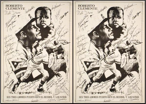 Baseball Autographs - Hall of Famers Signed Roberto Clemente Commemorative Posters (2)