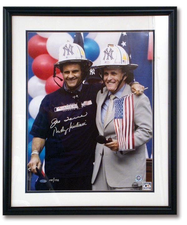 NY Yankees, Giants & Mets - Joe Torre & Rudolph Giuliani Signed Twin Towers Fund Photograph (16x20”)