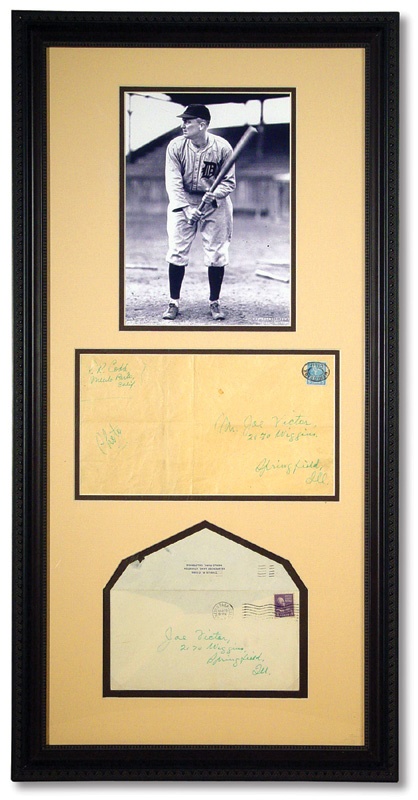 Baseball Autographs - Ty Cobb Signed Envelope and Photograph Display