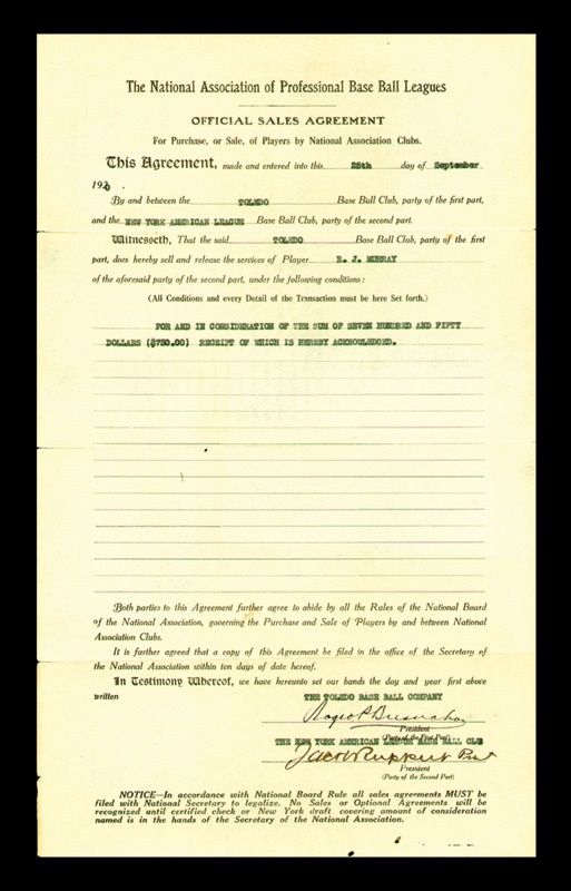 Baseball Autographs - 1920 Roger Bresnahan Signed Contract