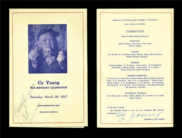 Baseball Autographs - 1947 Cy Young Signed Birthday Program