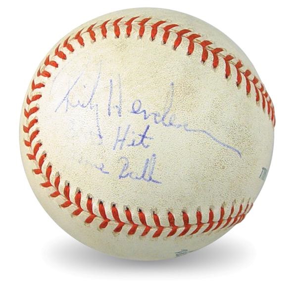 Game Used Baseballs - Rickey Henderson 3,000th Hit Game Used Ball