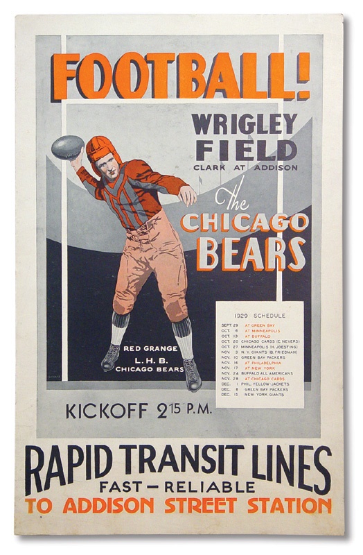 Football - 1929 Red Grange Chicago Bears Advertising Display (14x22”)