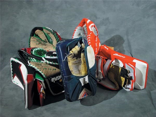 Hockey Equipment - Collection of Game Used Goalie Catchers and Blockers (6)