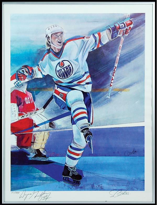 Wayne Gretzky - 1983 Wayne Gretzky “The Kick” Lithograph by Steve Csorba (18x24”)