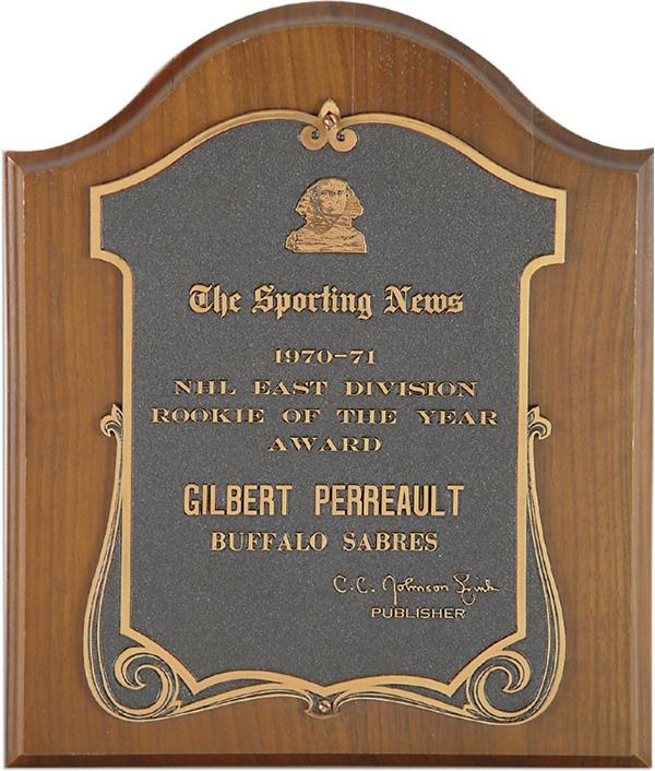 Hockey Rings and Awards - 1971 Gilbert Perreault Rookie-of-the-Year Plaque (10x12”)