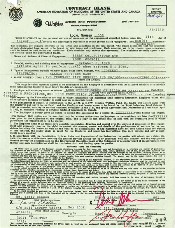 Duane Allman Signed Contract (8.5x11”)