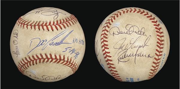 NY Yankees, Giants & Mets - (2) Dwight Gooden No Hitter Team Signed Baseballs