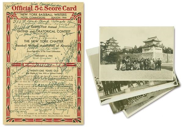Ernie Davis - 1934 Tour of Japan Vintage Photos (5) & Signed 1944 <i>New York Baseball Writers </i>Program