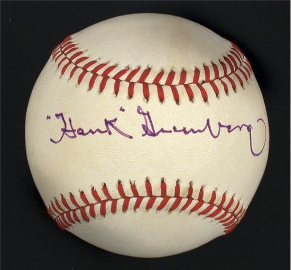 Single Signed Baseballs - Hank Greenberg Near Mint Single Signed Baseball