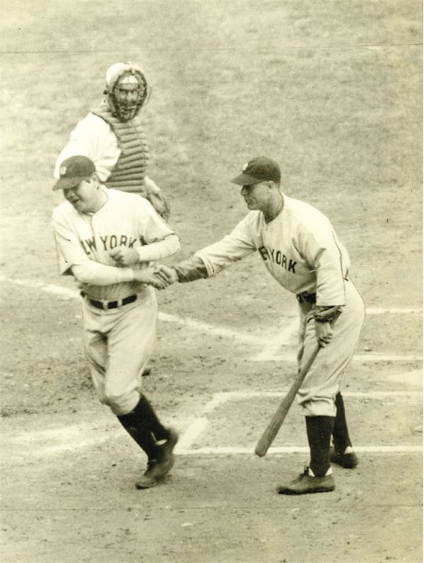 NY Yankees, Giants & Mets - 1932 Babe Ruth & Lou Gehrig Vintage Home Run Wire Photo (7x9”)