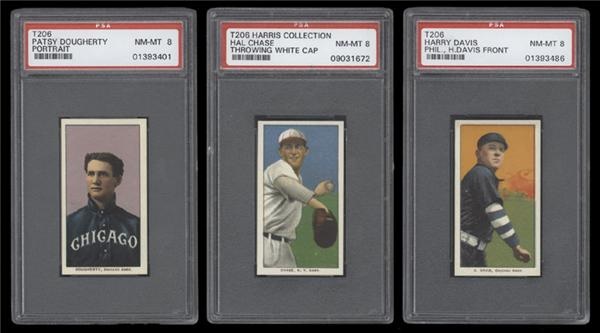 Baseball and Trading Cards - T206 PSA 8:  Dougherty Portrait, George Davis, & Hal Chase Throwing White Cap