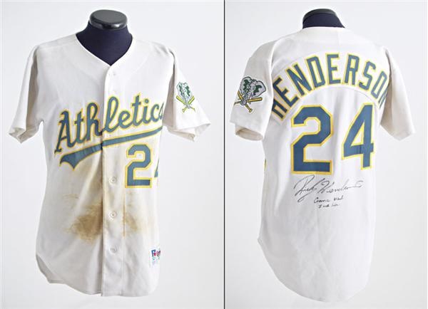 Baseball Jerseys - 1990 Rickey Henderson Autographed Game Worn Jersey